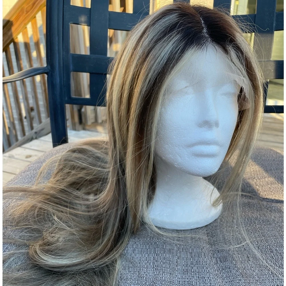 NWT ash blonde human hair wig highlights 100%virgin Remy preplucked hand tied 32